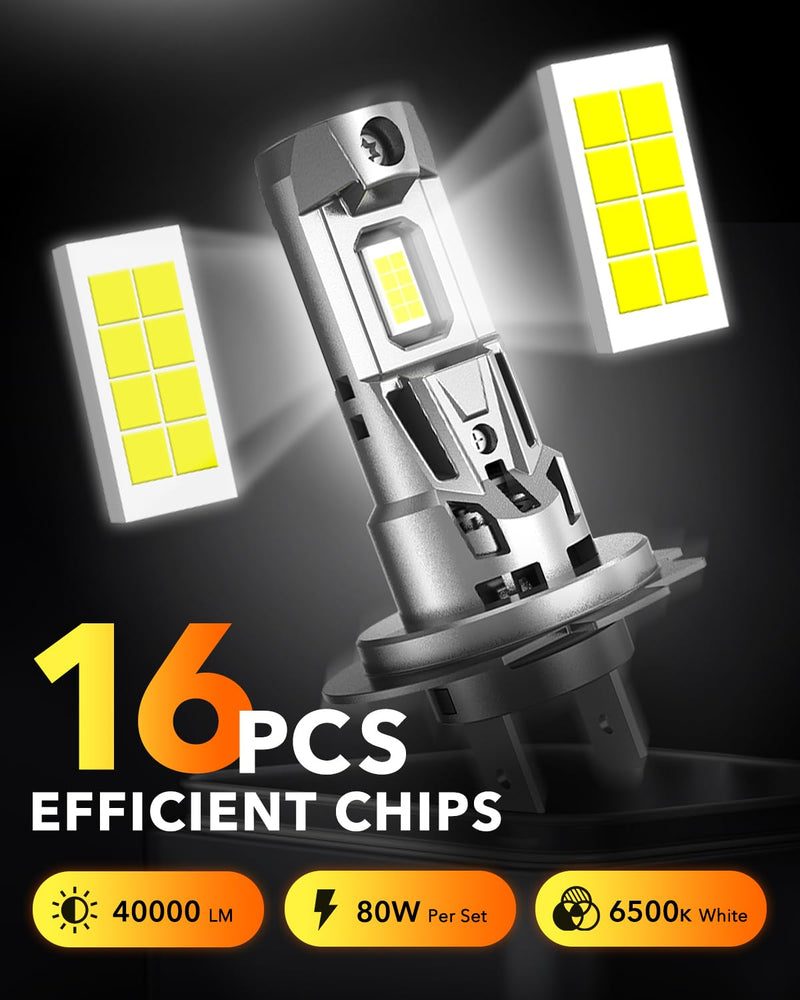  [AUSTRALIA] - OXILAM H7 LED Bulb, 40000LM 900% Super Bright, 1:1 Size No Adapter Required, Non-polarity Plug and Play, 6500K Cool White Fog Light, Pack of 2