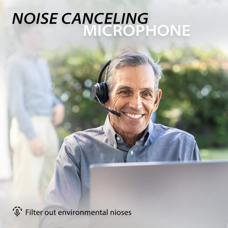 Avantree Alto Solo - Wireless Work Headset with Charging Stand | Qualcomm Bluetooth headset with CVC noise-canceling mic, mute control.