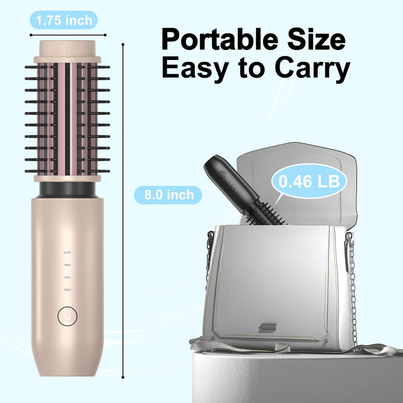 Cordless Hair Curling Brush, 40mm Portable Travel Cordless Hair Curler | 150-210℃, 7000mAh USB Rechargeable Heated Curling Iron and Straighteners for Daily Styling & Travel Gold