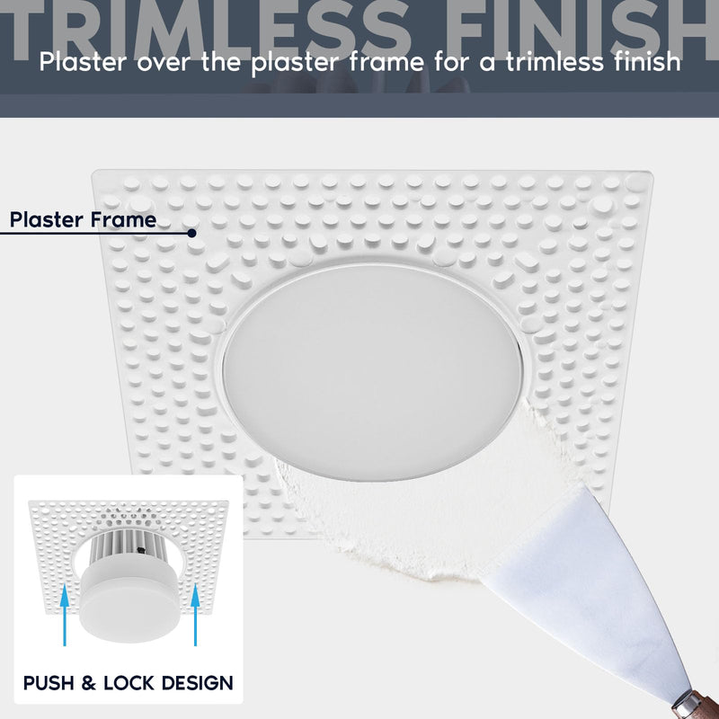 LUXRITE 3 Inch Trimless Recessed LED Light with Junction Box, 15W, 5CCT 2700K 3000K 3500K 4000K 5000K, Dimmable Spotlight, 1100LM, CRI 90, Damp Rated, IC Rated, Plaster Ceiling Light, ETL Listed