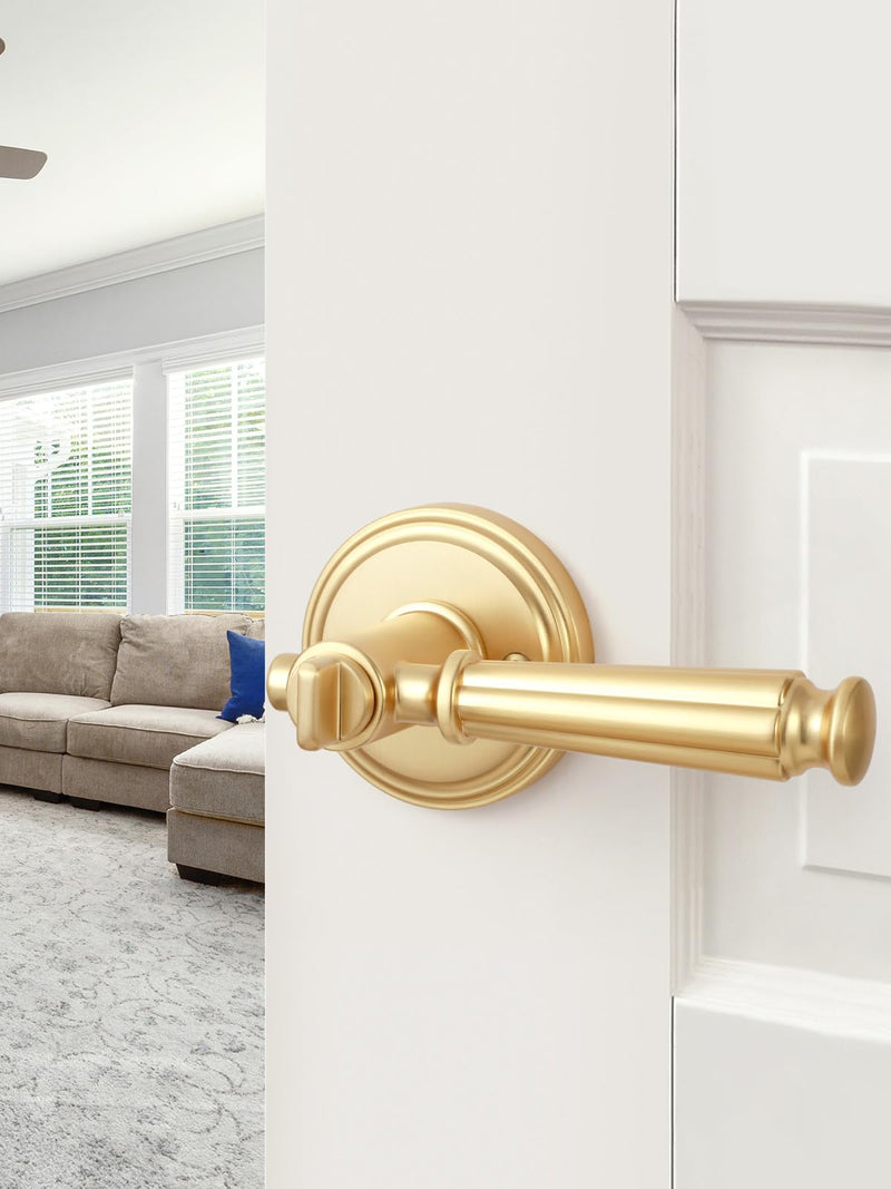 Brushed Gold Privacy Door Handle, Gold Door Lever Keyless DoorHandle | Interior Bedroom Bathroom Room DoorHandle, Aluminium Alloy Handle Lever, 1 Pack Brushed Gold