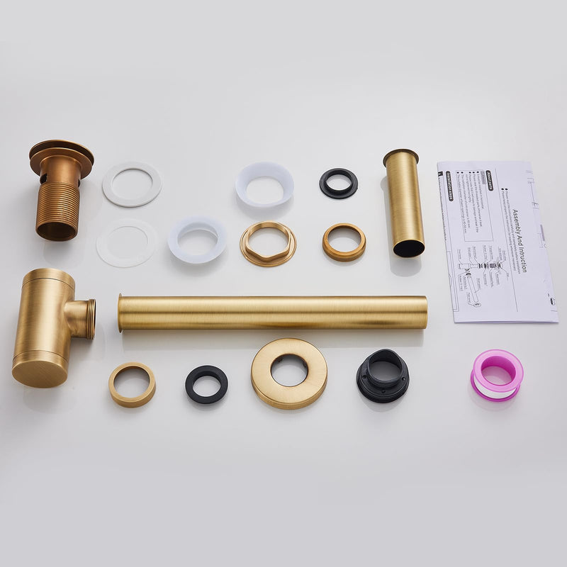 Solid Brass Adjustable 1-1/4 Bottle Trap with Overflow Drain Stopper Set, Bathroom Sink P-Trap Complete Set Sink Drain Kit Tube, Antique