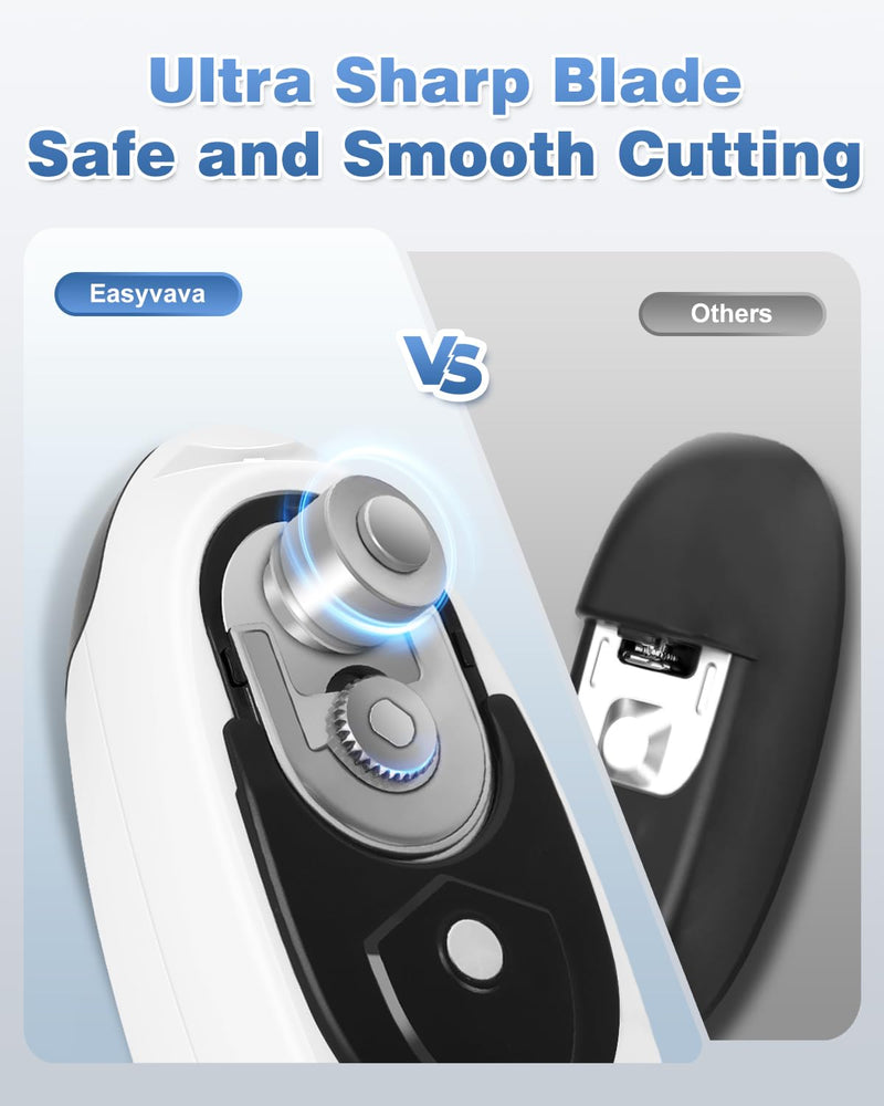 Auto Stop Electric Can Opener - Rechargeable Can Openers Smooth Edge for Seniors,One Touch Cut Opener Handsfree for Kitchen Portable for Any Size Cans Black White
