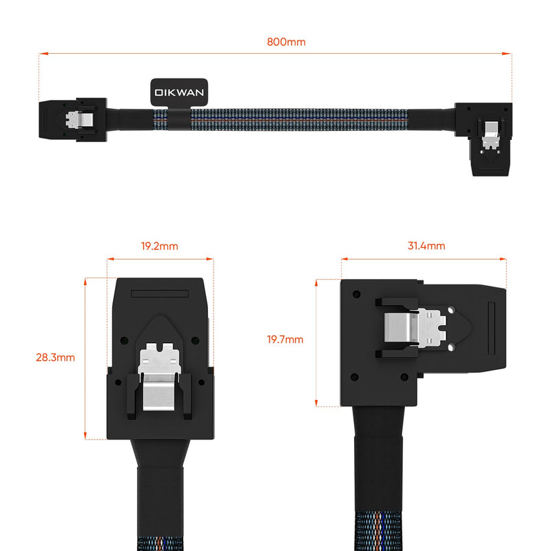 Internal Mini SAS SFF-8087 to Right Angle SFF-8087 Cord, Internal Mini SAS to Mini SAS Cable, Compatible with RAID or PCI Express Controller, 2.5FT /0.75M 2.62FT