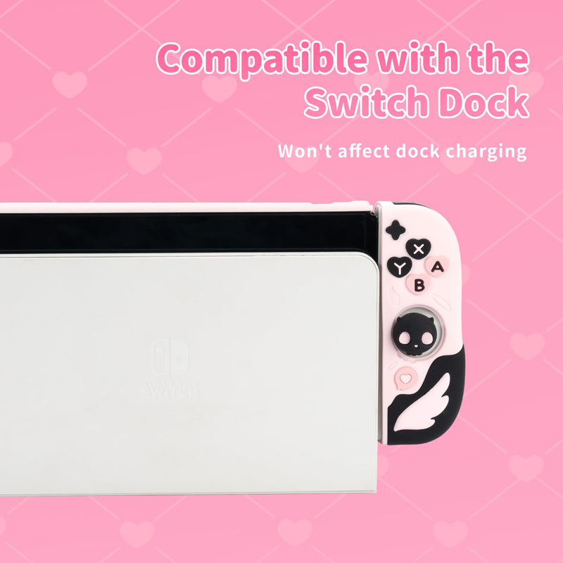 GeekShare Protective Case for Switch OLED Model,Anti-Scratch Slim Cover Case Compatible with Nintendo Switch OLED Separable Soft Silicone Shell with 2 Thumb Grip Caps- Sweetheart Skull