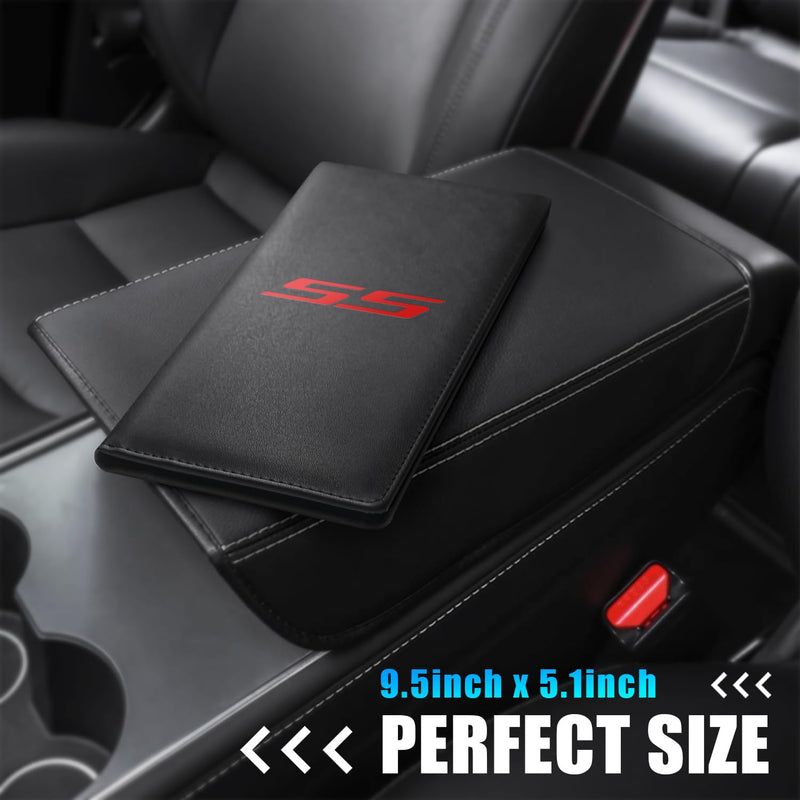 Leather Car Registration and Insurance Cards Holder Compatible with Chevy Camaro SS, Vehicle Glove Box Car Organizer with Magnetic Shut, Documents License for Camaro SS Owners Large (23cm x 25cm) Black Box -Red SS