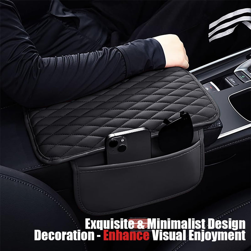ESKONKE [Upgraded] Car Center Console Cover with 2 Storage Bags - Premium Nappa Leather Armrest Cover, Scratch & Wear Resistant, Waterproof Car Interior Accessories (Classic - Black) Classic - Black