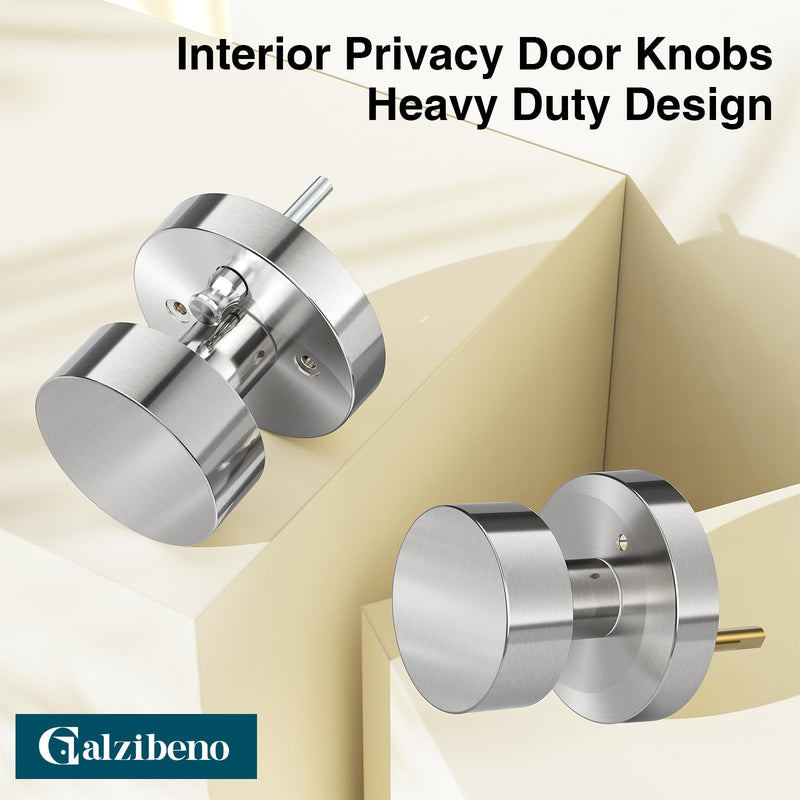 Brushed Nickel Door Knobs, Privacy Satin Nickel Door Knob, Silver Modern Door Knobs Interior, Round Door Handle for Bedroom, Bathroom, Study, Office 1
