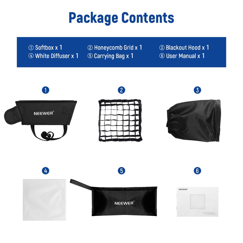 NEEWER 12.2"x11.4" Foldable Softbox Diffuser with Grid and Bag for NL660/SNL660/RGB660/RGB660 Pro/RGB660 PRO II LED Video Light Panel, Studio Photo Portrait Photography YouTube Video Soft Lighting