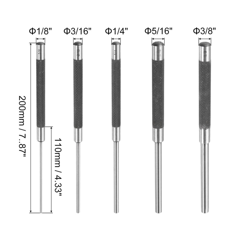 HARFINGTON 5pcs Drive Pin Punch Set 1/8" 3/16" 1/4" 5/16" 3/8" Non-marring Drive Pin Punch Cylindrical Alignment Punches with Knurled Grip for Watch Repair Jewelry and Craft