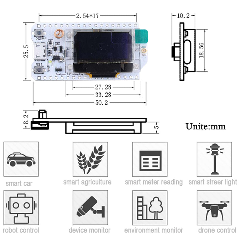 2 Sets Esp32 Lora V3 915mhz WiFi+BLE Development Board Kit 0.96inch OLED Display SX1262 + Lora V3 case +824-960MHz Antenna for Arduino NodeMCU IoT