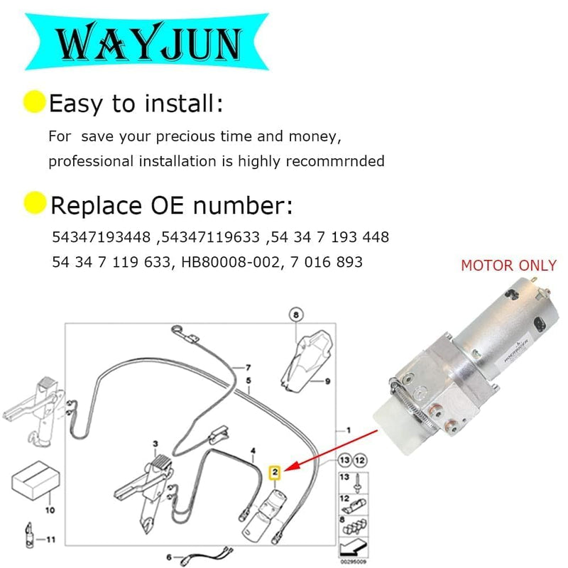 WayJun 54347193448 Convertible Top Hydraulic Roof Pump Motor (Only) replacement for 2003-2008 Z4 E85