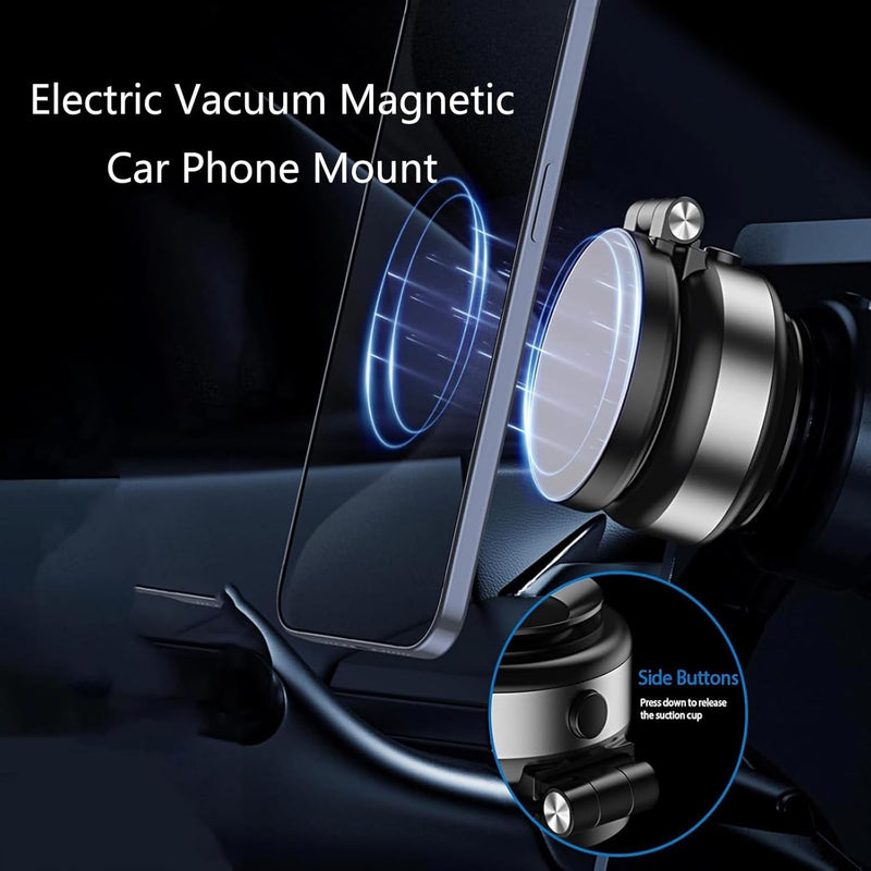Electric Vacuum Magnetic Car Phone Mount,Vacuum Suction Car Phone Holder Hands-Free,Adjustable Foldable Magnetic Suction Cup Phone Mount,Strong Magnetic Car Mount for Smooth Surface(New-Black) New-Black