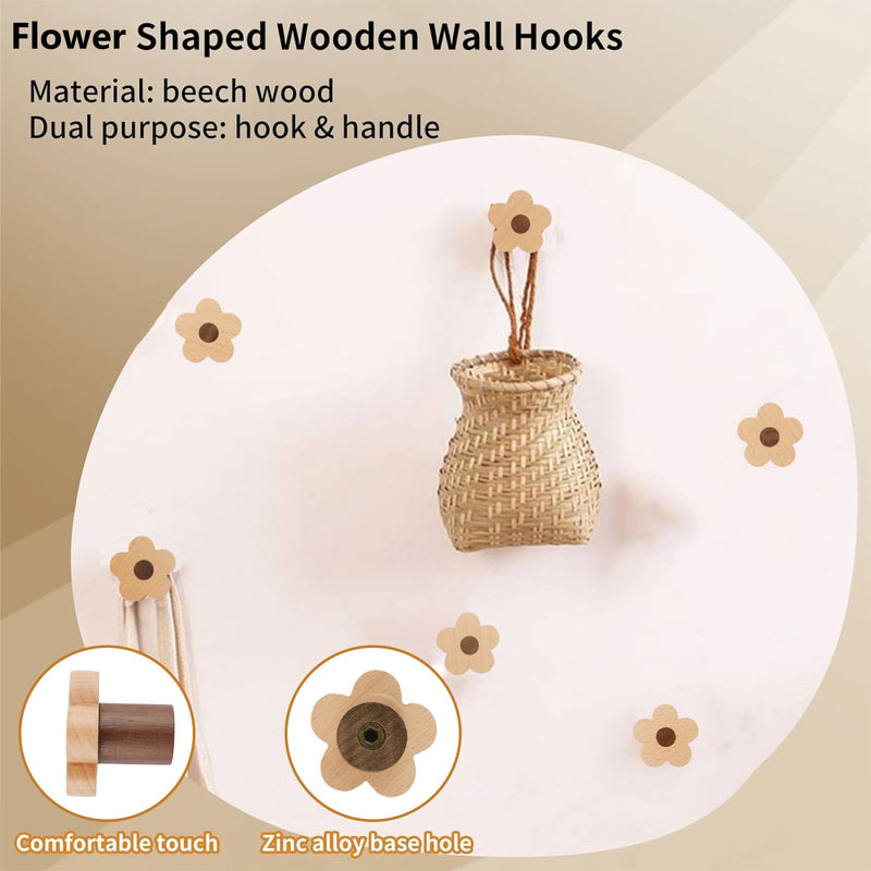 MOROBOR 12pcs Flower Shaped Wooden Knobs Single Hole Beech Wood Handles Cupboard Cabinet Pulls for Chest of Drawers with Screws& Expansion Tube 4CM Wood-12PCS