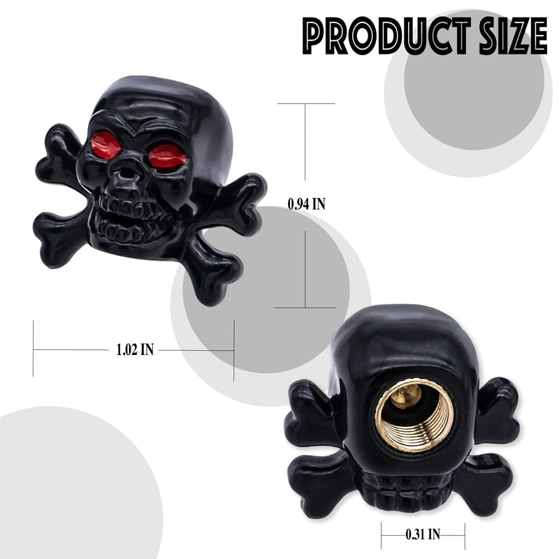 4PCS Skull Style Tire Valve Stem Caps, Dustproof Wheel Valve Covers Accessories, with Rubber O-Ring, Universal for Cars, SUVs, Bike, Bicycles,Trucks and Motorcycles (Black) 4 pcs Skull - A - Black