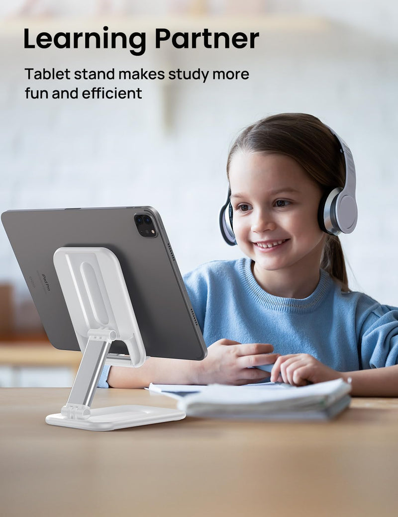 OMOTON Foldable Tablet Stand for iPad, Portable Monitor Stand, Desktop Dock Holder Compatible with iPad Pro/Air/Mini/Samsung Galaxy Tab/Phones(Up to 12.9 inches), Milk White