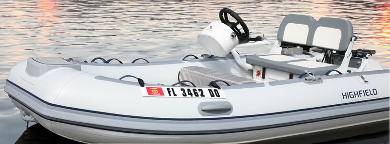 Hardline Products USA Registration Plate Kit for Inflatable Boats, RIBs & Dinghies – Marine Grade ABS w/Adjustable Velcro Mounting Straps – USCG Compliant 4” x 24” - Pair - White Plate Only