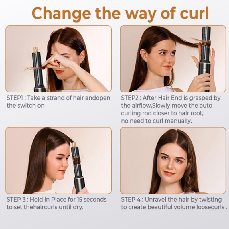 Hair Styler 5 in 1, Magic Styler, 1000W Hair Dryer Brush for Hair Styling, Hot Air Brush for Volumizing, Hair Wrap Dryer Set with Detachable Heads Comb