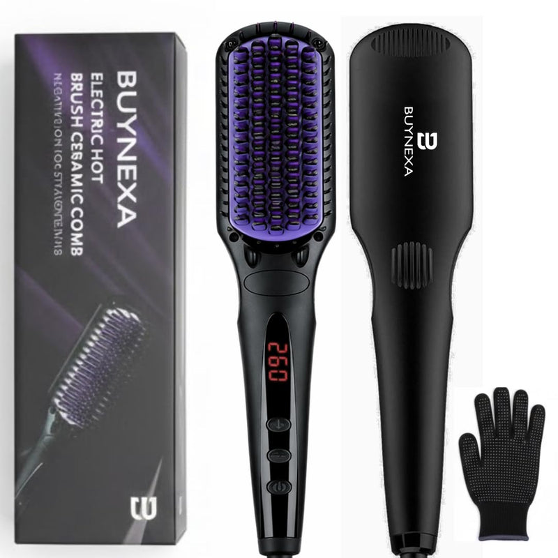 Professional 3-in-1 Hair Straightener Brush – Quick-Heating Ceramic Ionic Hot Comb with Anti-Scald Safety, LCD Display & Dual Voltage for Travel and Everyday Use