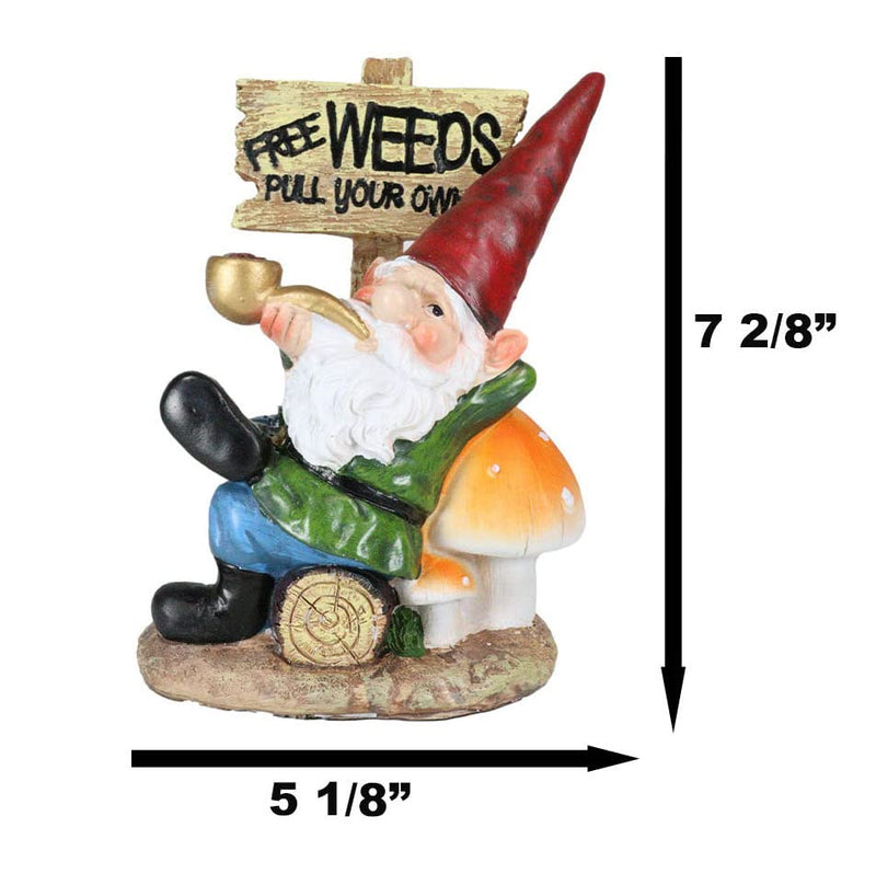 Ebros Gift Whimsical Festive Holiday Novelty Mr Gnome Grandpa Relaxing On Toadstool Mushrooms and Log by 'Free Weeds Pull Your Own' Yard Sign Figurine Travelling Gnomes DIY Fairy Garden Home Decor