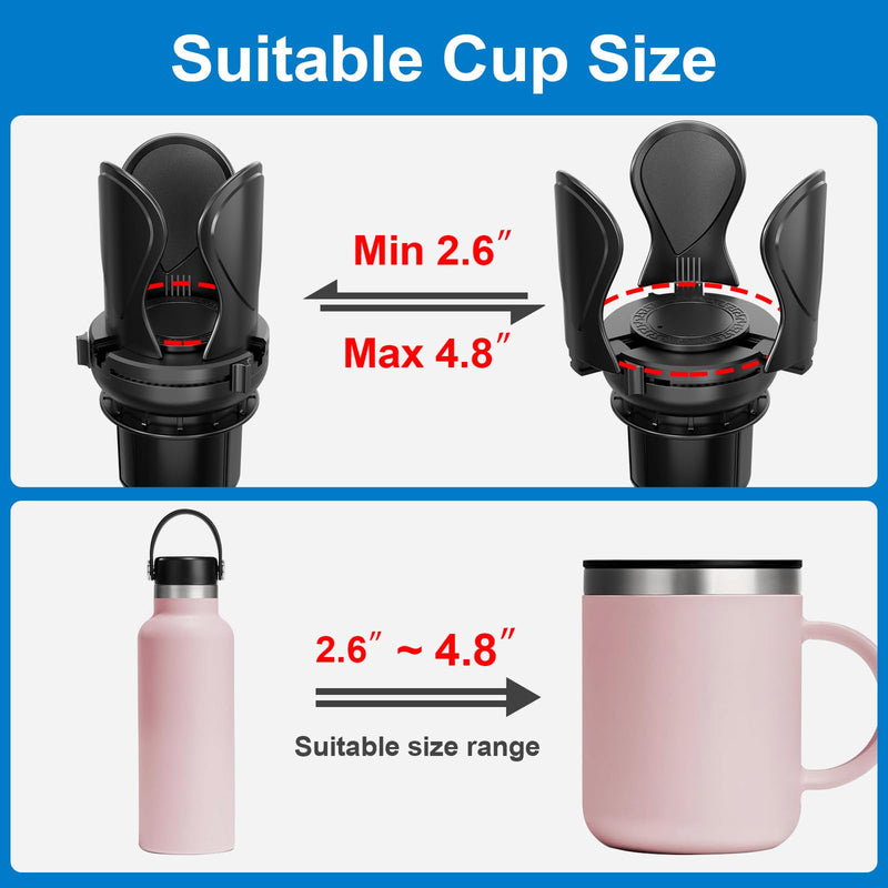 Car Cup Holder Expander, Cup Holder Extender Adapter with Expandable Arm and Adjustable Base, Compatible with Yeti Ramblers 14-64oz, Hydro Flasks 18-64oz Most Coffee Mugs Bottles & Cups CUP-1pack