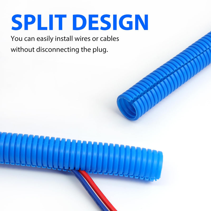 Split Wire Loom, 20ft Cable Sleeve, Flexible Cable Management Sleeve Cord Protectors from Pets No Chew for Home Office Automotive Industry (Blue, 1") Blue 1"