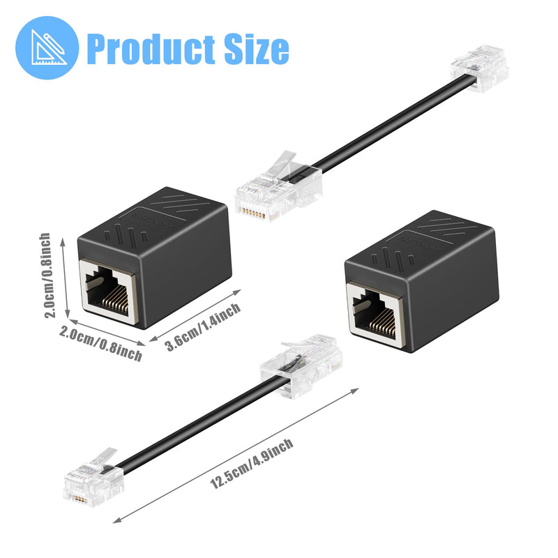 RJ45 to RJ11 Adapter, 2 Pack Phone Jack to Ethernet Adapter, Black RJ45 Female to RJ11 Male Connector for Landline Telephone