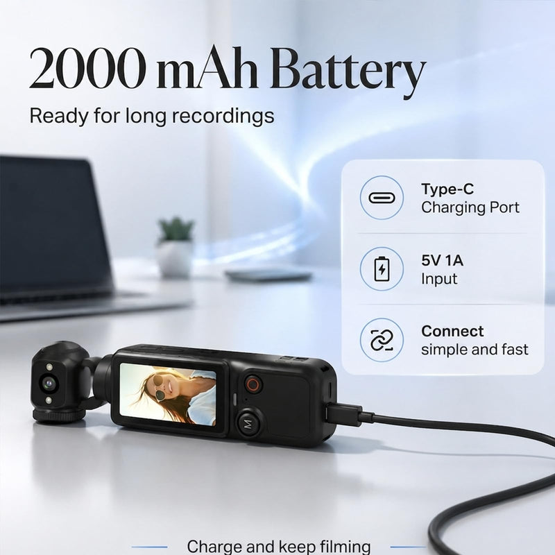 Molegar Mini Vlogging Camera Portable Handheld Video Camcorder with 180° Rotating Lens, 5MP HD Recording, 2000mAh Battery,64GB Card, One Button Recording Pocket Cam for Travel, Daily Life Black
