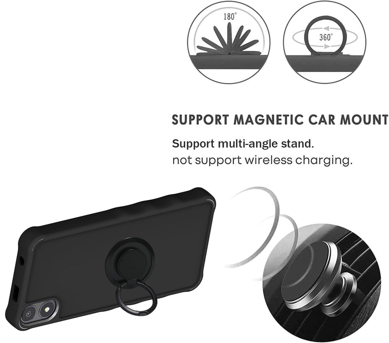 jioeuinly Case Compatible for BLU X5+ Plus Phone Case Cover [with Tempered Glass Screen Protector][ 2MM Thickening Super Protection][Ring Support] Black