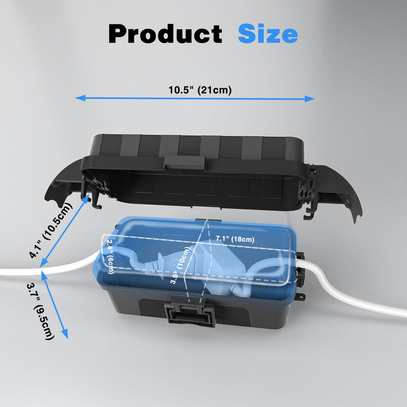 FLEMOON [2 Pack] IP55 Outdoor Electrical Box Waterproof with Detachable Awning Covers, 8.3 x 4.1 x 3.7 inch Weatherproof Extension Cord Cover, Easy Installation for Outdoor Plug, String Lights, Black 2 Pack