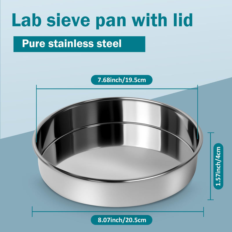 Lab Sieves Pan with Lid,LVDALAB All 304 Stainless Steel Test Sieve, Sample Test Sieves for Industrial Laboratory, 20cm/8'' Dia, 4cm/1.57'' Height 20cm/8''+Sieve Pan and Cover