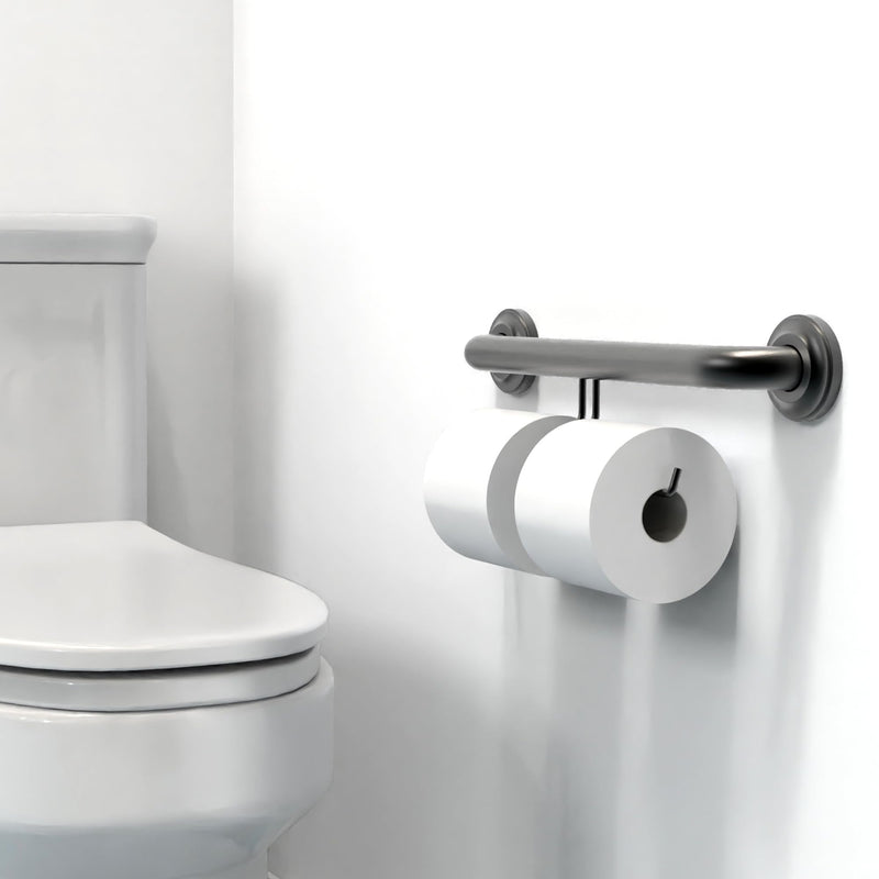 ADA Compliant Grab Bar with Toilet Paper Holder (2 Mega Rolls), 500lbs Weight Support, 1-1/4 x 16 inch for Stud Mount, Matte Black