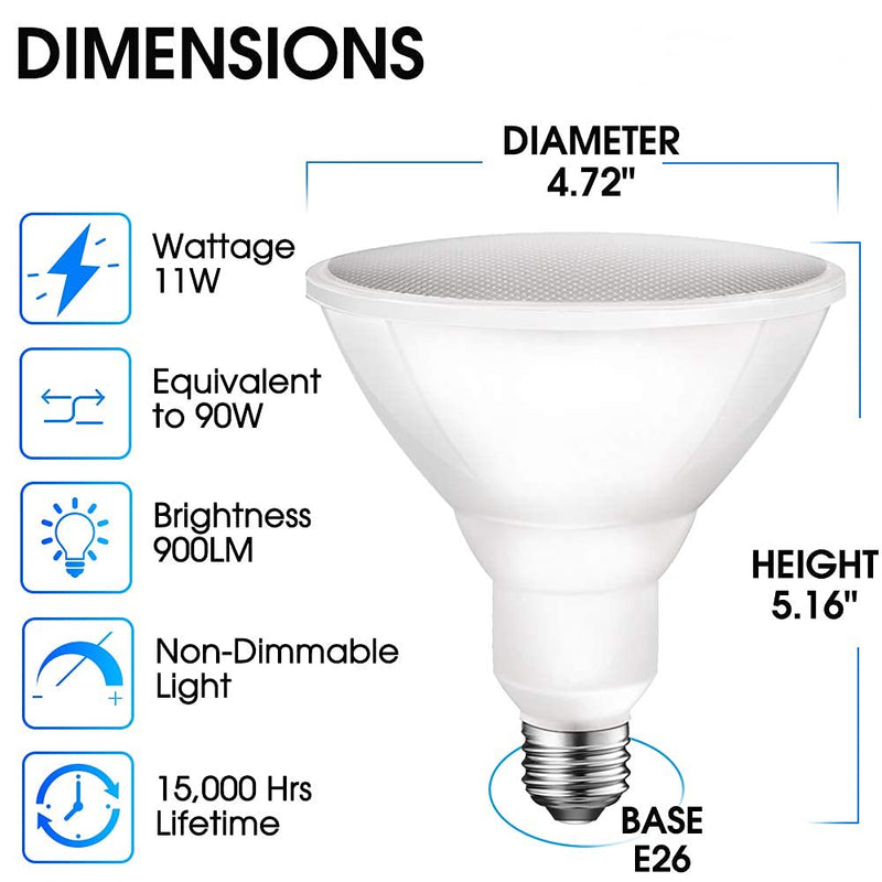 Energetic PAR38 LED Flood Outdoor Light Bulb, 5000K Daylight, 90 Watt Equivalent (11W), Wet Rated, 900LM, E26 Base, Non-Dimmable, 6 Pack Daylight 5000k 6 Count (Pack of 1)