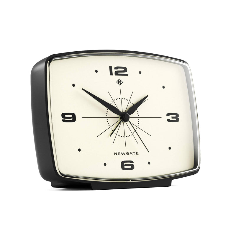 NEWGATE Brooklyn Retro Alarm Clock - Rectangular Matt Black Silent Sweep Clock - Bedside Accessory - 10.6 x 14 x 5.4cm / 4.1 x 5.5 x 2.1in