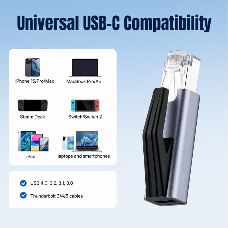 Mcbazel 1Gbps USB-C RJ45 Adapter, No Ethernet Cable Needed, Plug and Play | USB C to Ethernet Adapter, RJ45 male design, 1Gbps speed, RTL8153E chip, 10g portable, no cable needed