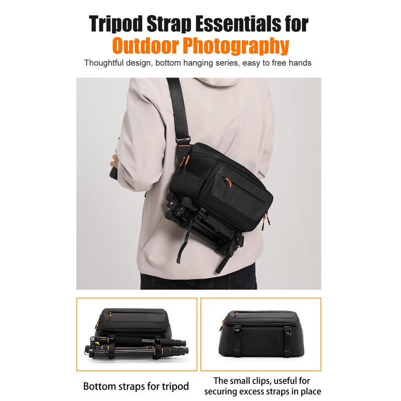 Cwatcun Camera Sling Bag, DSLR Compact Camera Shoulder Bag Crossbody | Photography Bag Case Purse for Canon Nikon Sony Fuji DSLR/SLR/Mirrorless Cameras with tripod holder Black Large