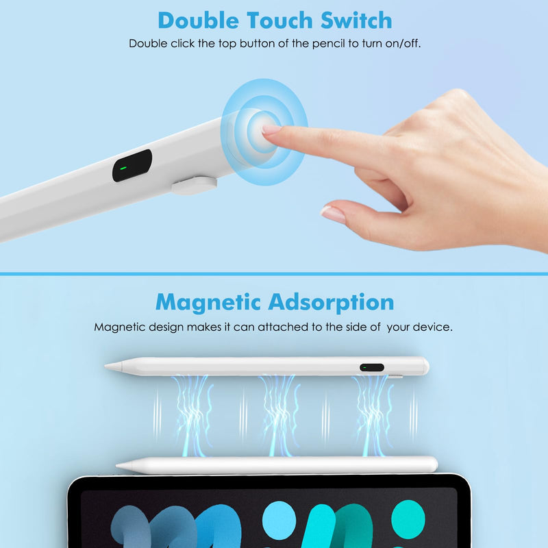 Moko Universal Capacitive Stylus Pencil for Touch Screen, White | Fast Charging, Power Display, Compatible with Apple iPad/iPhone/Samsung/Lenovo, iOS Android Tablets & All Smartphones