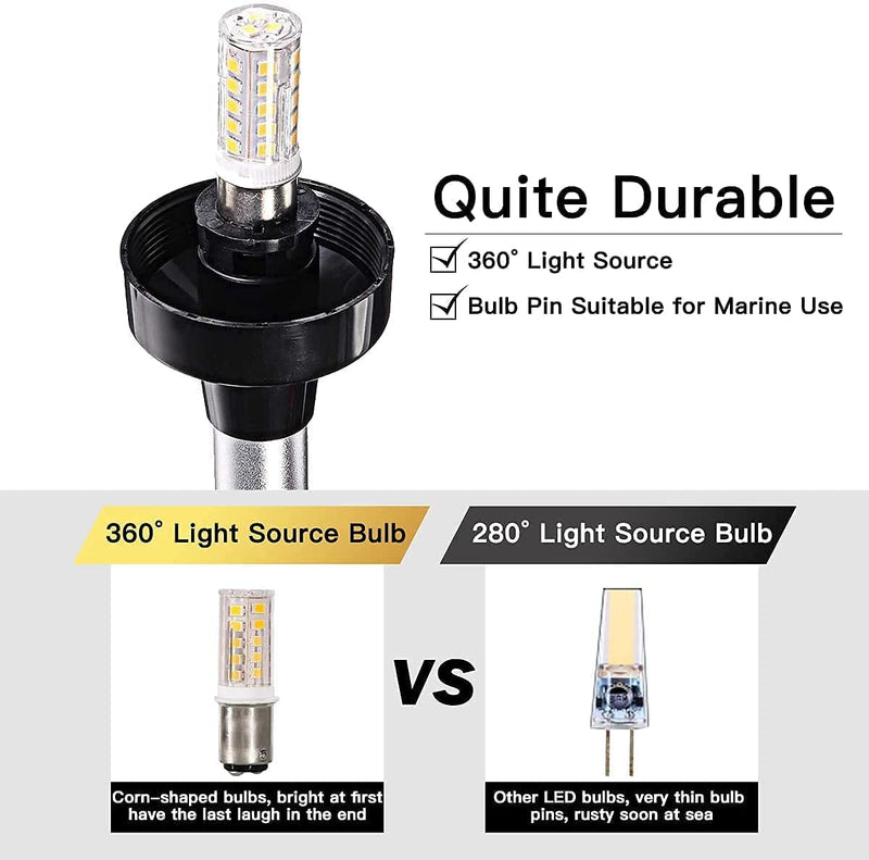 Boat Anchor Light, 3 Nautical Mile LED Fold Down Boat Stern Light Boat Anchor Light for Pontoon and Fishing Boat Navigation Anchor Lights All Round 360° White LED 12-24V (12" Foldable) 12" Foldable