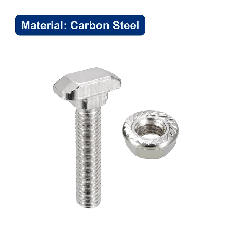 uxcell M8x40mm T Slot Drop-in Bolt and M8 Hexagon Flange Nut Set, 40 Sets Hammer Head T-Bolt T Shape Stud Sliding Screw for 40 Series Aluminum Profile