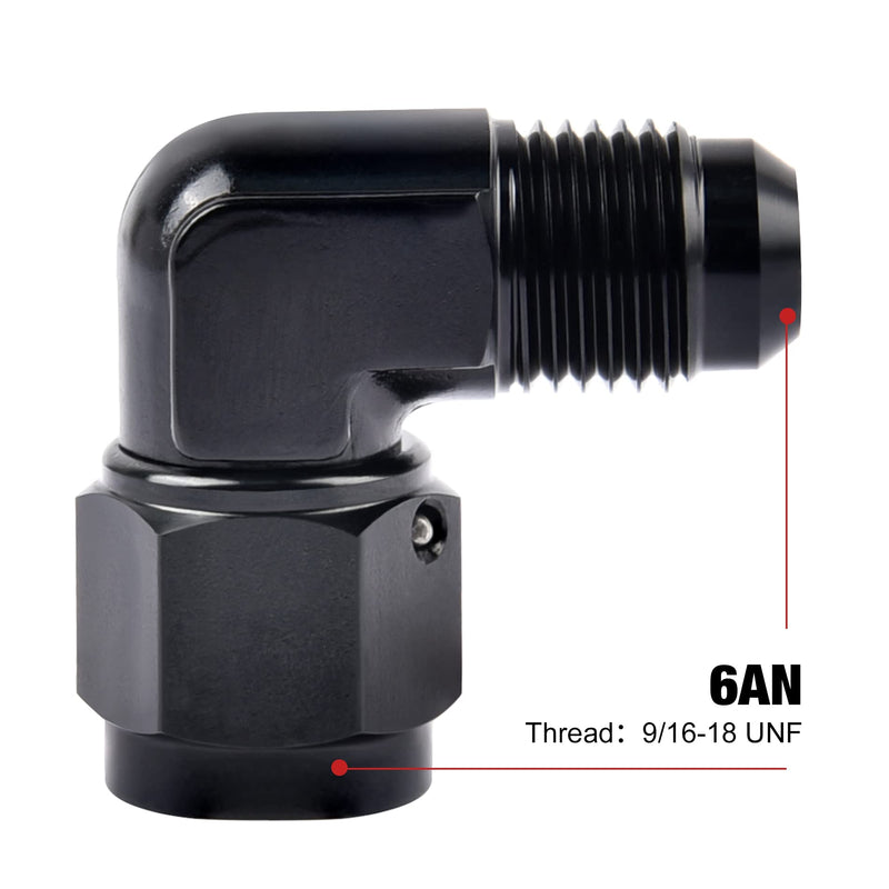 EVIL ENERGY AN Female to AN Male Flare Swivel Fitting Adapter Aluminium Black 6AN 90 Degree