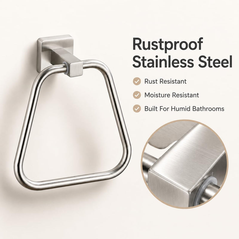 Brushed Nickel Towel Ring for Bathroom 2 Pack, Kitchen Bath Towel Holder Hangers Wall Mount Heavy Duty Stainless Steel Brushed Nickel