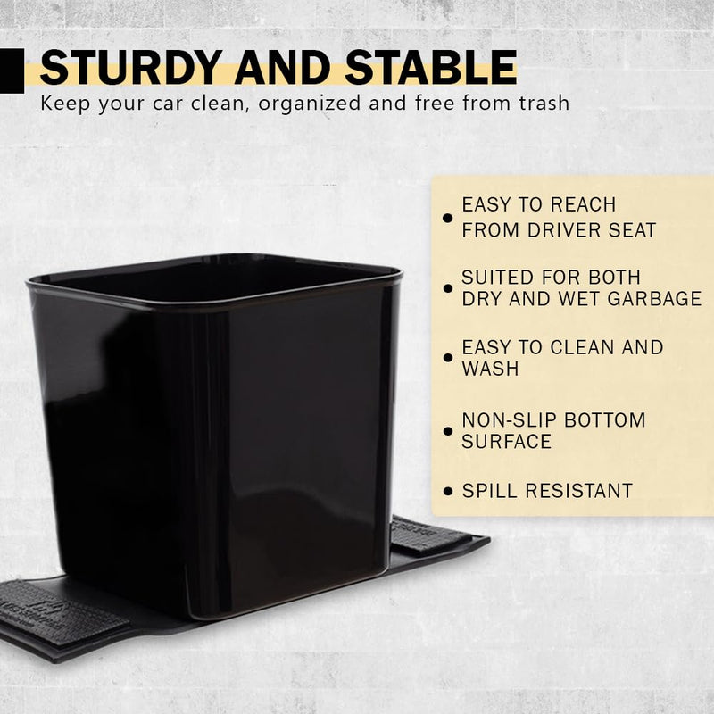 Car Trash Can for Vehicles Leakproof Compact Garbage Bin w/ Stability Flap, Anti-Slip Base, Portable Trash Holder for Cars, Trucks, SUVs, Minivans Compact, Easy to Clean Auto Container Organizer Black Large