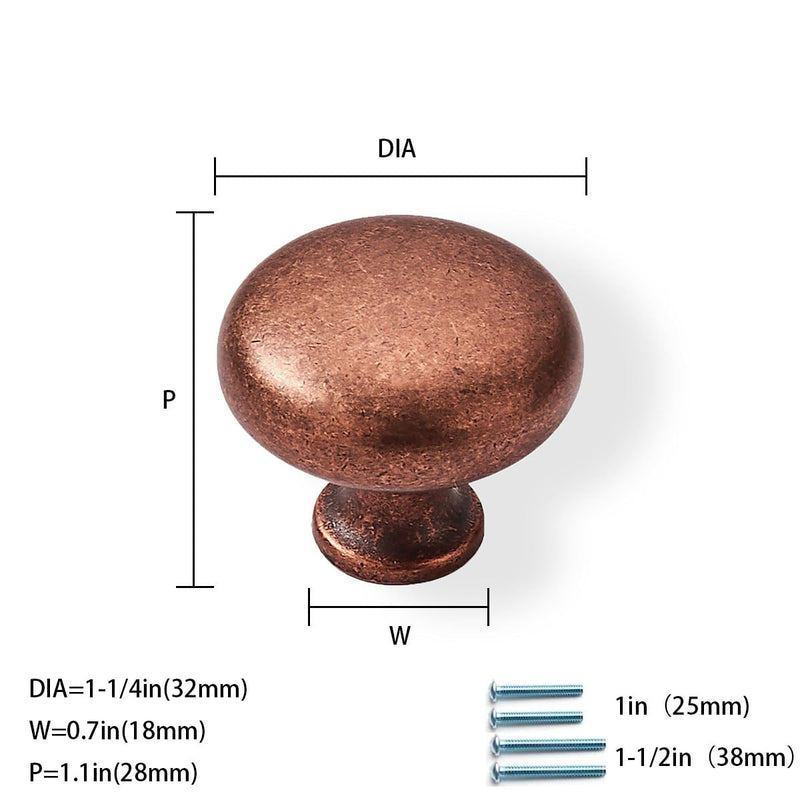 10 Pack Antique Copper Cabinet Knobs - Single Hole Center 1-1/4 Inch Zinc Vintage Retro Kitchen Cabinet Pull Hardware for Drawer, Kitchen 10