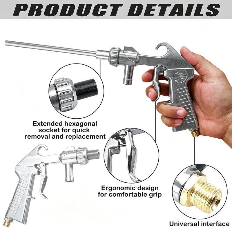Sand Blasting Gun Kit Sandblaster Gun with Long Nozzle and Hose Rust Remove Abrasive Sand Blasting for Sandblasting Cabinets Long Nozzle Kit
