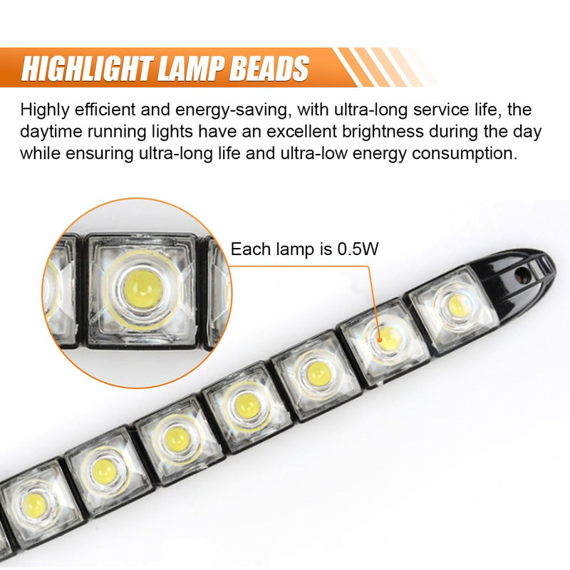 2PCS Daytime Running Strip Lights, Daylight Driving Weatherproof Decoration Light Kit, High Power Clearance Light, Flexible Bright Spot Fog Lamp, Auto Accessories Fit Most Cars (White) White