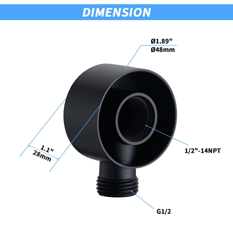 Wall Supply Elbow for Handshower, Brass Round Wall Mount Shower Hose Connectorm1/2"for Handheld Hand Shower-Matte Black Matte Black