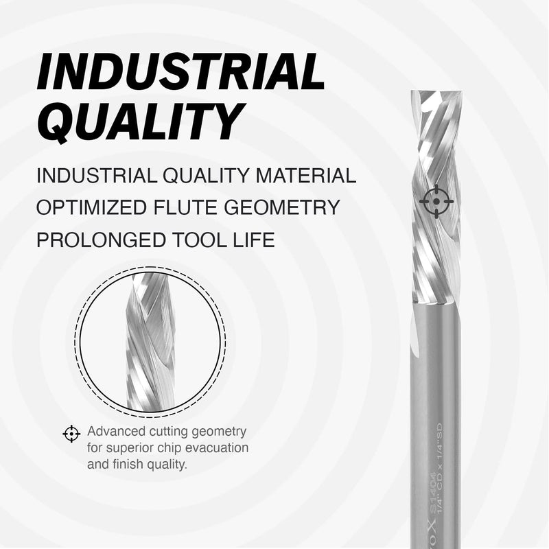 ZahyoX 1/4 Inch Shank Compression Spiral Router Bit, 2 Pack Set, CNC End Mill for Wood, 1/4 Dia x 1 CL x 2-1/2 OVL 1"CL Pack of 2