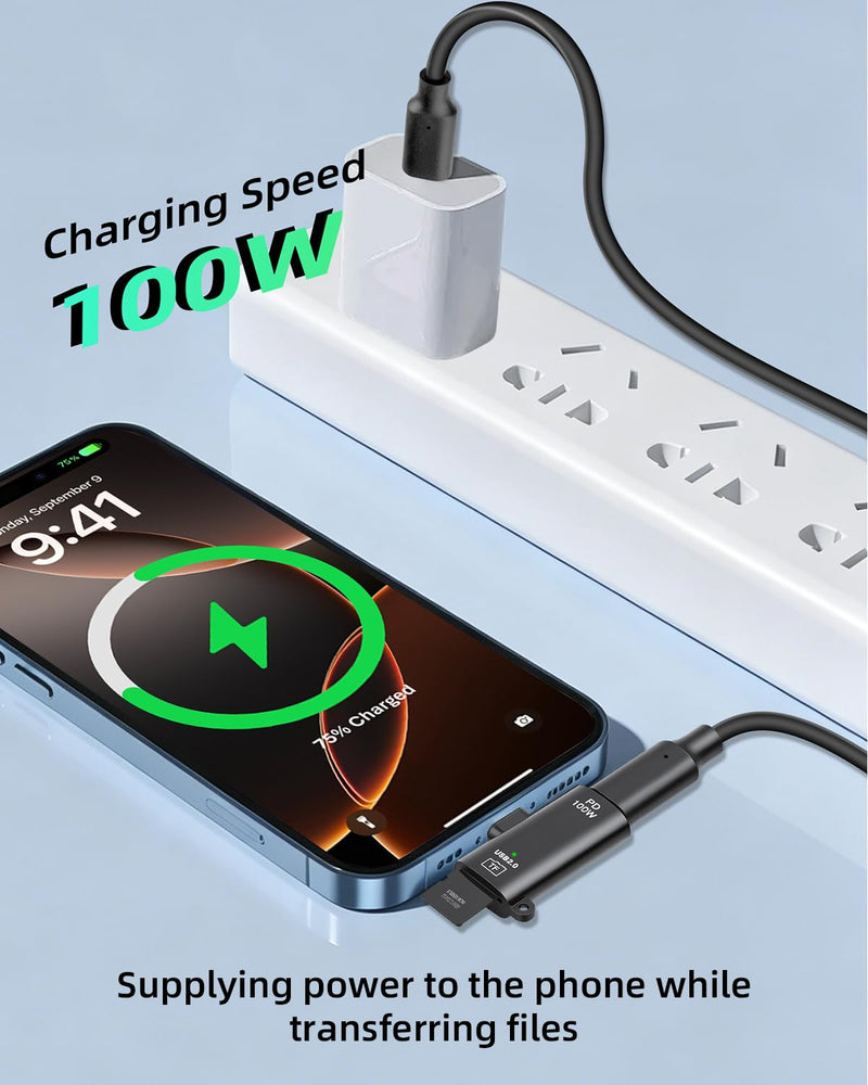 Micro SD Card Reader,SD Card Reader to USB C,Type C Male to TF-Card Reader&100W Type C Female Charging Port Compatible with Micro SDXC,Micro SDHC,Micro SD,Phone,Pad,Laptop (2-Pack) Type C & 100W to TF-card Reader