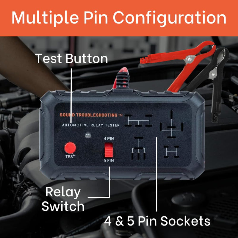 Automotive Relay Tester - 4 & 5 Pin 12V Auto Diagnostic Tool, Small Handheld DIY Car Tester with Battery Clips, Relay Testing Kit, Electrical Systems Tool | Patented