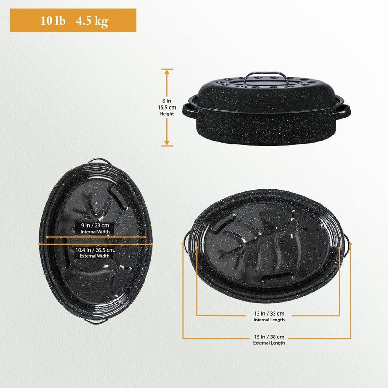 Granite Ware – 15-Inch Covered Oval Roaster - Speckled Black